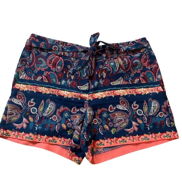 LOFT Paisley Blue Pink Shorts Extra Small 2 Belted Waist Polyester Pockets - Picture 1 of 4